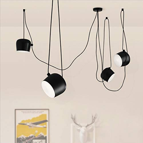 DIY Kronleuchter Pendelleuchte Schwarz Vintage Metall Verstellbar Esszimmer Wohnzimmer Küchen Cafe Bar Schlafzimmer Studie Büro Retro Hängelampe 4-flammig Klassisch Design Deko Beleuchtung Schirm 18cm