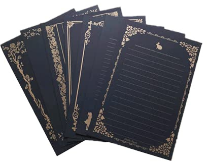Vintage-Schreibpapier, 80 Blatt, goldfarbene Spitze, Briefpapier mit Linien, 8 Muster, Büro, Zuhause, Schule, Hochzeitseinladungen oder Liebesbrief, Schwarz