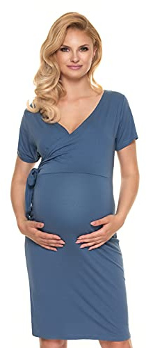 Selente Mummy Love festlig mammaklänning (tillverkad i EU) graviditetsklänning med amningsfunktion, spets eller broderier, Skötutseende kortärmad blå, L/XL