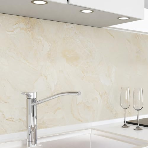 danario Rivestimento Paraschizzi Cucina Adesivo da Parete I Effetto Opaco I Spesso e Rigido I Ignifugo e Resistente all'Acqua I 0,40 mm I Marmo Beige – 60 cm x 60 cm