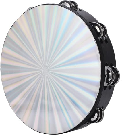10 Zoll Tamburin Hand Held Drum, Handtrommel mit Double Row Jingles | 25,5x25,5x5,5cm/10x10x2,2 Zoll, Edelstahl,ABS, Reflektierende Tamburin, Percussion Musikinstrument für Erwachsene Party Tanz