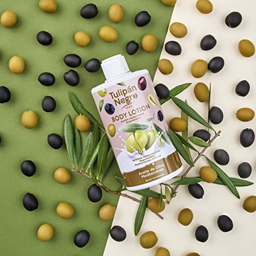 Tulipán Negro Loción Corporal Aceite de Oliva Mediterránea, super hidratante 400 ml, efecto regenerador para todo tipo de pieles