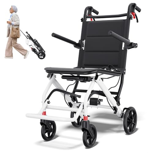 UU-ZHANG Super Lightweight Transport Wheelchair. Easy to Travel, Locking Hand Brakes, User-Friendly, Folding, Portable. for Adults or Child (up to 220lbs) …