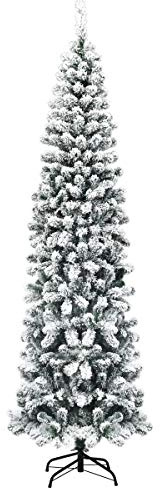 LIFEZEAL Albero di Natale Artificiale 225 cm, Innevato, Slim, Pino Natalizio Foltissimo, 641 Rami, Christmas Tree, in PVC, Base Pieghevole in Metallo, Realistico, Montaggio Facile, Interno, Esterno
