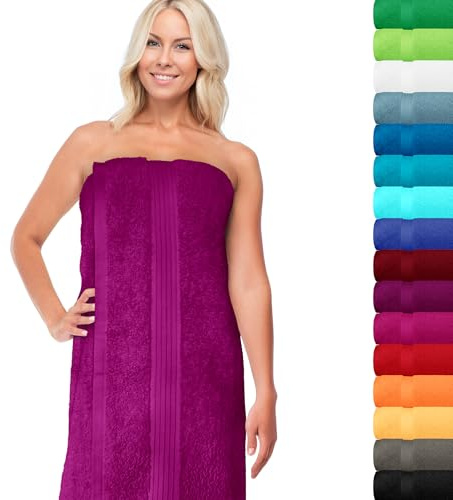 Lashuma Saunahandtuch 80x220 cm, Linz extra langes Saunatuch Orchideen Lila | 550 g/m² Frottee aus 100 % Baumwolle, saugstarkes großes XXL Saunatuch für Damen und Herren in Sauna, Bad und Wellness