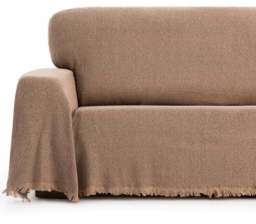 MAXIFUNDAS | Rutig filt 180 x 260 cm giltig för soffa eller säng, multifunktionsfilt Mags linnefärg, pläd filt, extra mjuk känsla och total komfort, pläd filt för sängen tillverkad i Spanien