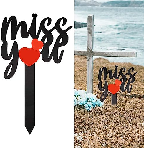 Miss You Memorial Grave Markers, Cemetery Decorations for Grave, Metal Memorial Remembrance Stake, Grave Markers for Human Cemetery, Garden Yard Grave Site Outdoor Stake - 35 × 20 cm