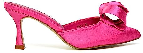 ESSEX GLAM Womens Slip On Bridal Shoes Ladies Closed Pointed Toe Low Heel Mules Evening Party Open Back Fuchsia Courts Size 4