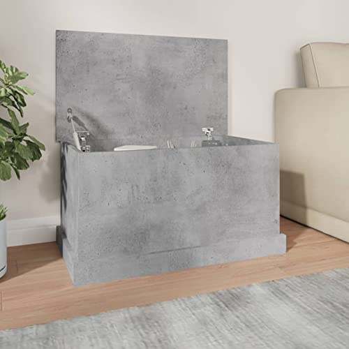 Homgoday Truhe con coperchio, scatola portaoggetti in legno, armadio portaoggetti per ingresso, camera da letto, soggiorno, grigio cemento 70x40x38 cm, materiale legnoso