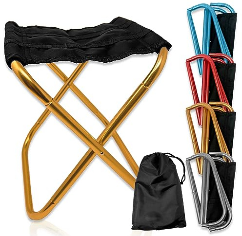 mixed24 Kleiner Aluminium Hocker faltbar inkl. Aufbewahrungstasche Sitzgelegenheit Beinauflage Outdoor Camping Stuhl Falthocker Klapphocker (Gold)