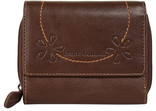 bruno banani Geldbörse Echt Leder Damen | Damen Brieftasche, RFID Geldbeutel, Geldtasche aus Rindleder, Münzfach, 6 Kartenfächer, Scheinfächer, Druckknopf cognac | 022001