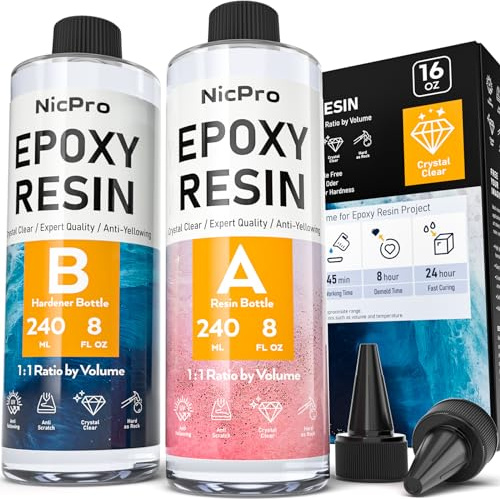 Nicpro 16 oz/ 480 ml Crystal Clear Epoxy Resin Kit, Food Safe DIY Starter Epoxy Resin for Craft, Canvas Painting, Molds Pigment Jewelry Making, Resin Coating and Casting