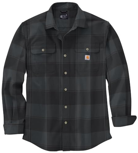 Carhartt Men's Loose Fit Heavyweight Flannel Long-Sleeve Plaid Shirt, Black, Large