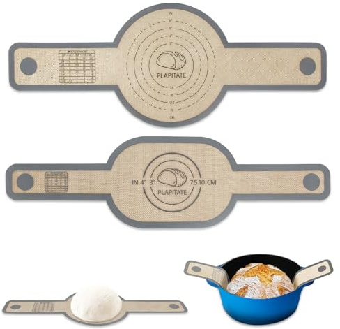 PLAPITATE Silicone Bread Sling Dutch Oven Liner, Non-Stick & Easy Clean Reusable Oval and Round Silicone Bread Baking Mat with Long Handles, Easy to Transfer Sourdough Bread - 2 Gray Set