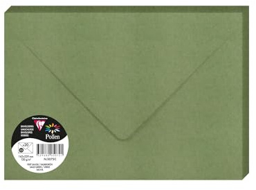 Clairefontaine 5072C – Paquete de 20 sobres borrados – Tamaño C5 16,2 x 22,9 cm – 120 g/m² – Color verde salvia – Invitación para eventos y correspondencia – Gama Polen – Papel premium liso