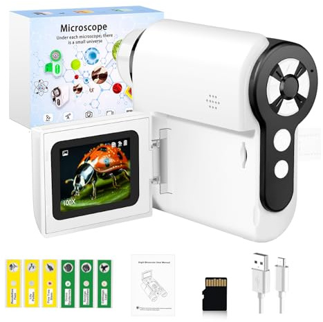 Taschenmikroskop für Kinder, 5,1 cm LCD-Bildschirm, Digitalmikroskop-Kamera, 32 G, 100 x 1000 x, Handmikroskop mit 6 LED-Lichtern, Geburtstagsgeschenke für Kinder im Alter von 6, 7, 8, 9, 10, 11, 12