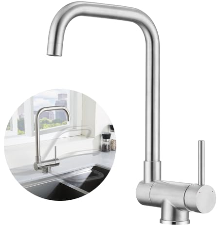 WOOHSE Devant la Fenêtre Robinet de Cuisine, 360° Drehbare Robinet Cuisine Rabattable, Robinet Cuisine Sous-Fenêtre Rabattable 180°, Acier Inoxydable Mitigeur Cuisine Brossé