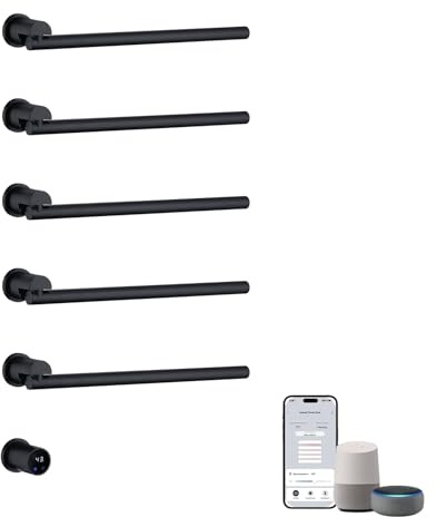 Elektrischer Handtuchheizkörper Unterputz, 93W WiFi Intelligenter Elektrischer Handtuchwärmer, 180° Drehung Handtuchhalter Elektrisch Handtuchtrockner für Alexa und Google Home und APP, Schwarz