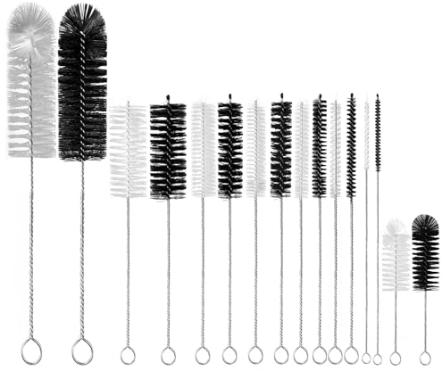 Bottle Brush,16 Pcs Straw Cleaners,Pipe Cleaning Brushes,Small Brushes for Cleaning,for Washing Narrow Neck Water Bottles Jars Teapot Spout Coffee Machine Tube(White&Black)