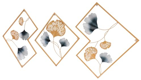 KAPIPALA 3 Stück Modern Chic Metall Wanddeko Wanddekoration Gold Ginkgo 3D Kreativität Dreidimensionale Skulptur für Garten Wohnzimmer Schlafzimmer Esszimmer 164 x 70.5 cm