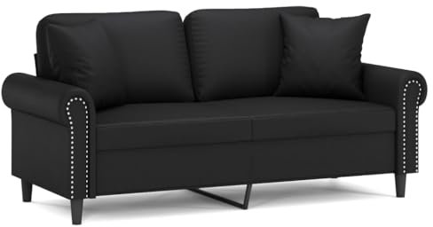 HETFTJN Küchensofa Sofas & Couches Sofas Wohnzimmer Couch - 2-Sitzer-Sofa mit Zierkissen Schwarz 140 cm Kunstleder für Relaxationsraum Schlafzimmer Hotelzimmer Büro
