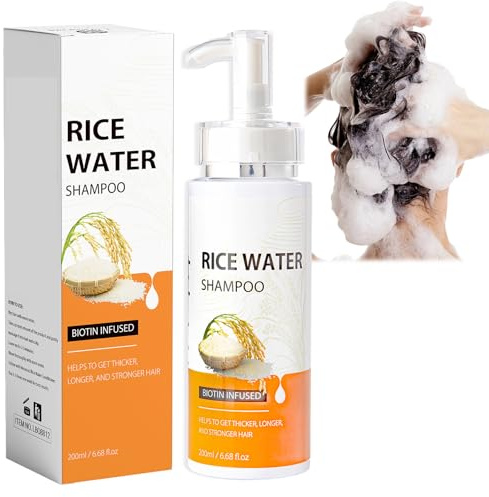 Rice Water Shampoo, 200ml Champú al Agua de Arroz, shampoos | Limpia el Cabello, Nutre el Cabello Seco y Encrespado, Cabello Brillante