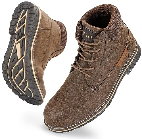 CC-Los Men's Hiking Boots Casual Chukka Boots Water-Resistant Work Ankle Boots for Men Size 6-12.5 Brown