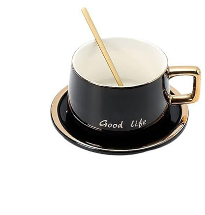 Tassen Kaffeetassen Teetassen Hochwertiges Kaffeetassen- und Untertassen-Set mit Goldrand, europäische Teetassen, englisches Nachmittagstee-Set, Teetassen aus Keramik Kaffeetasse, Teetasse(Schwarz)