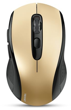 TECKNET Bluetooth Maus, (Tri-Mode: BT 5.0/3.0+2.4GHz) Funkmaus mit USB-Empfänger, Ergonomische Tragbare Maus Bluetooth für Laptop PC Computer, Mac OS, Android, Windows, Schwarz&Gold