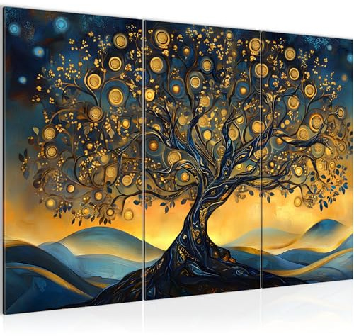 Runa Art Wandbilder Baum des Lebens Bild XXL Wohnzimmer Schlafzimmer Orange Blau Abstrakt 120 x 80 cm 5 Teilig 054531a