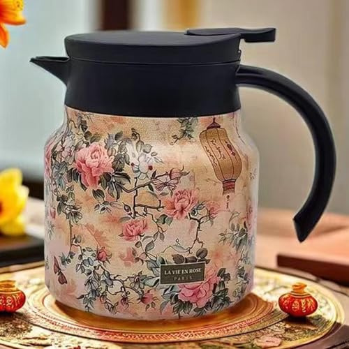 Vintage Floral Pattern Teapot, 800ml Teapot with Strainers for Loose Tea,Stainless Steel Insulated Coffee and Tea Pot,Thermal Tea Pot,Thermal Coffee Carafe Jugs