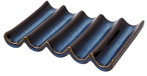 Jabonera de cerámica de drenaje, soporte antideslizante con diseño estriado, ahorro de jabón compacto para baño, fregadero de cocina o estante de ducha, color azul