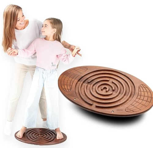 KUSSI Balance Board With Ball Maze - Wood Wobble Board for Kids, Toddlers, Teens & Adults Balance Beam, Sensory Swing, Exercise Training, Physical Therapy, Balance Trainer