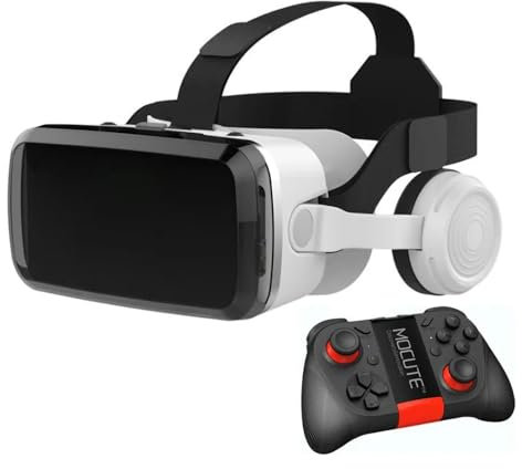 PPLDABNK 3D Virtual Reality Helmet Smartphone + Joystick, 3D VR Glasses, 3D IMAX,800 Giant Screen, KTV Sound Effect, 350mAh,for Movies Games,White