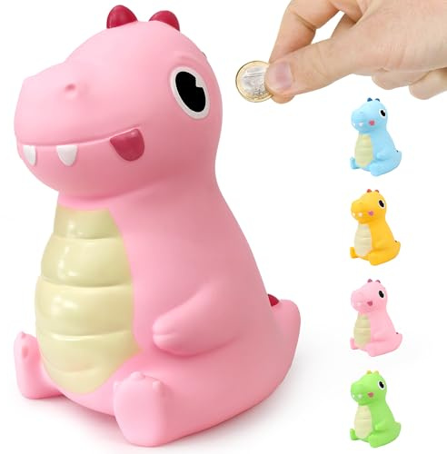 LEcylankEr Spardose Kinder Dinosaurier Sparschwein (Rosa) | Taufgeschenke für Jungen Mädchen Money Box aus Sicheres PVC-Material Gut für Dekoration Spielzeug Geschen