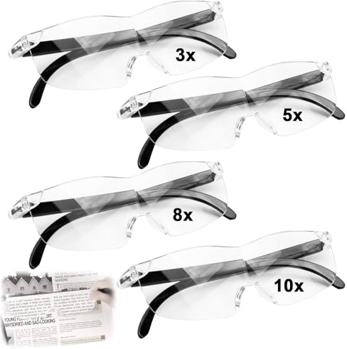 teasteam 4Pcs 300%, 500%, 800% 1000% Lunette Loupe de Lecture Loupe Grossissante Anti Lumière Bleue Lou-PE Bijoutier Artisanat TR90 Porte Lunette pour Âgé Homme Lire Couture Réparations Montres