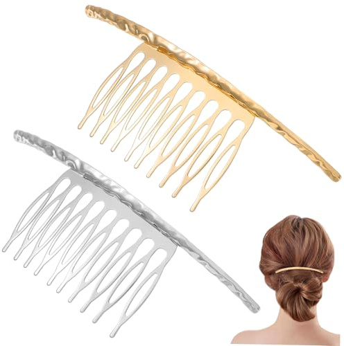 Happyyami Peine Lateral Cabello Pinzas 2 Piezas Tamaño Estándar Accesorios de Aleación Dorado y Plateado para Niñas Uso Diario y Peinados Festivos