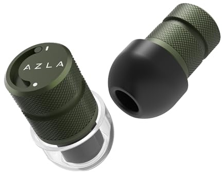 AZLA POM1000 II – Noise Cancelling Ear Plugs for Sleeping, Airplane Travel, Motorcycles, Shooting, Concerts – 35dB Hearing Protection, Adjustable Vent, Metal Case, 6 Ear Tips (Green)