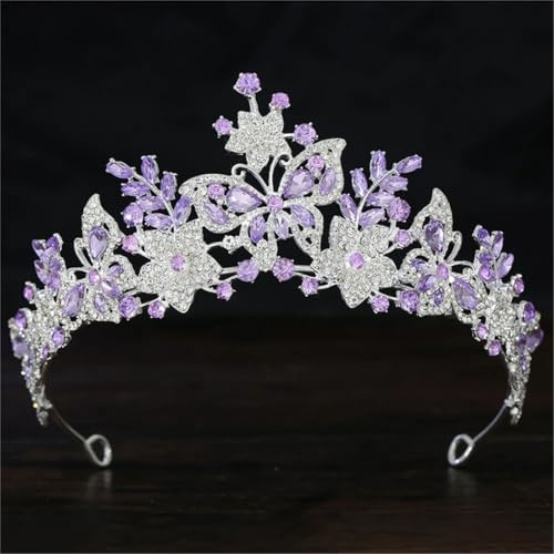 Women’S Silver Purple Crystal Pink Rhinestone Tiara Crown Bridal Wedding Diadem Party Hair Dress Jewelry
