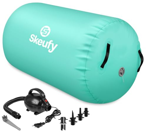 Skeufy Uppblåsbara airtrack lufthjul, yoga gymnastik, gymnastikmatta, gym lufttunna, luftgymnastikmatta för hemmet, utomhus, fitness, grön, 120 x 75 cm
