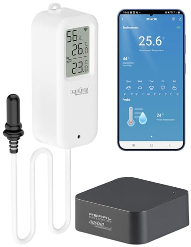 Luminea Home Control Thermo-Hygrometer: WLAN-Temperatur-/Luftfeuchtigkeitsmesse + WLAN-IR-Fernbedienung (Temperatur Messer mit Außensensor, außen Messer, Tablet)