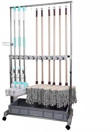 OTQEFTN Generic Broom and Mop Rack Storage Rack, Cleaning Supplies Trolley, Large-Capacity Storage Tool Storage, Suitable for Garages, Gardens, Hotels, Factories, 100cm/39.4in, EAHVHCHEA-100CM/39.4IN