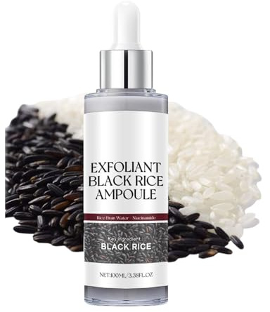 Exfoliant au riz noir et blanc, nouveau gommage doux visage et corps au riz, gommage doux visage et corps au riz noir et blanc, ampoule exfoliante éclaircissante pour tous types de peau (Black)
