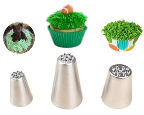 Lkvent Cake 3-Piece Piping Tips Set Stainless Steel,Grass ShapeBaking Tool Set for Cake Cupcake Cookie Decorating Functional
