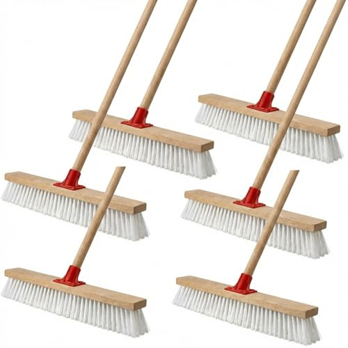Yiyiring 6 Pack 18 Inches Push Broom Outdoor Heavy Duty Multi-Surface Garden Brush Broom with 47 Long Handle Floor Scrub Brush for Deck Driveway Patio Garage Yard Concrete Floor Cleaning