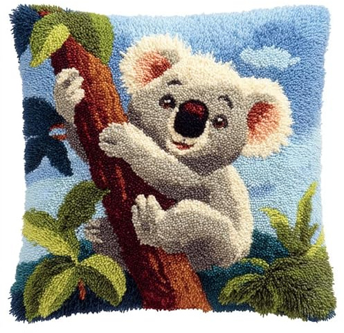WallustrioaW Kit de Coussin avec Crochet à Loquet,Koala animal,Kit Coussin au Point Noué,Bricolage Cadeaux faits à la main Point de croix créatif,43x43cm