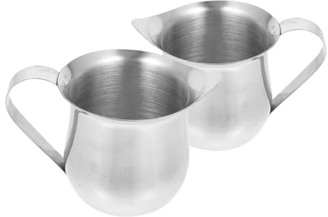 Pichet à Mousser le Lait Pichet Inox 60ml en Acier Inoxydable 2pcs | Argenté, Format Portable et Léger, Usage Camping et Voyage, Design Polyvalent pour Service et Café