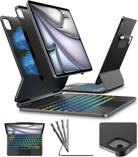 typecase Edge+ Keyboard Case for iPad Air 13(M4/M3/M2, 2026/2025/2024) | Magnetic Floating Stand, Click-Anywhere Trackpad, 11-Color Backlight, Multi-Mode Back Case, UK QWERTY, Black