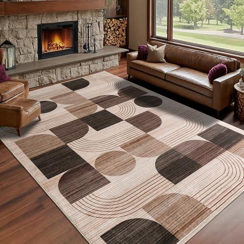 Calinline Teppich Wohnzimmer, Moderne Abstraktem Muster Wohnzimmerteppich, Schokolade 80x150 cm Kurzflor Wohnzimmer Waschbare Teppiche, Groß Carpet Wollteppich für Schlafzimmer Büro Esszimmer