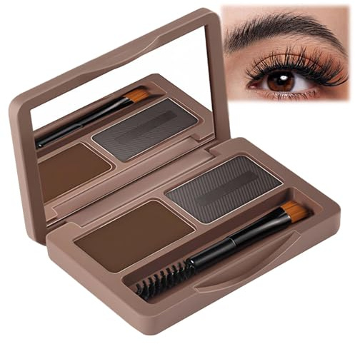 2in1 Eyebrow Powder Kit with Palette, Pencil, Pomade & Tint - Natural Brown & Grey Shades for Dye, Touch Ups & Contouring of Brows, Hairline & Face (Natural Brown & Grey)